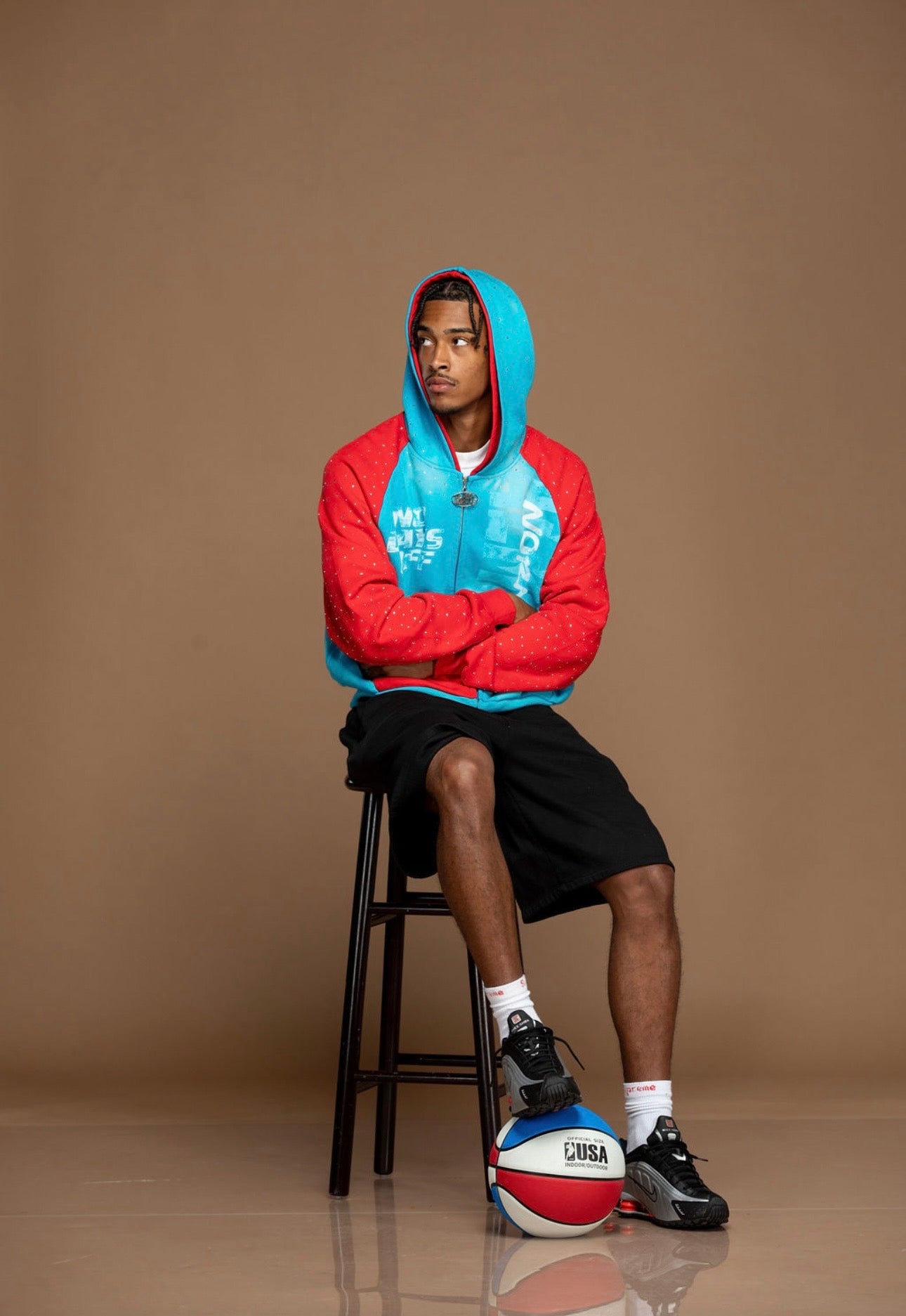 Aqua Blue & Red NO DAYS OFF zip up