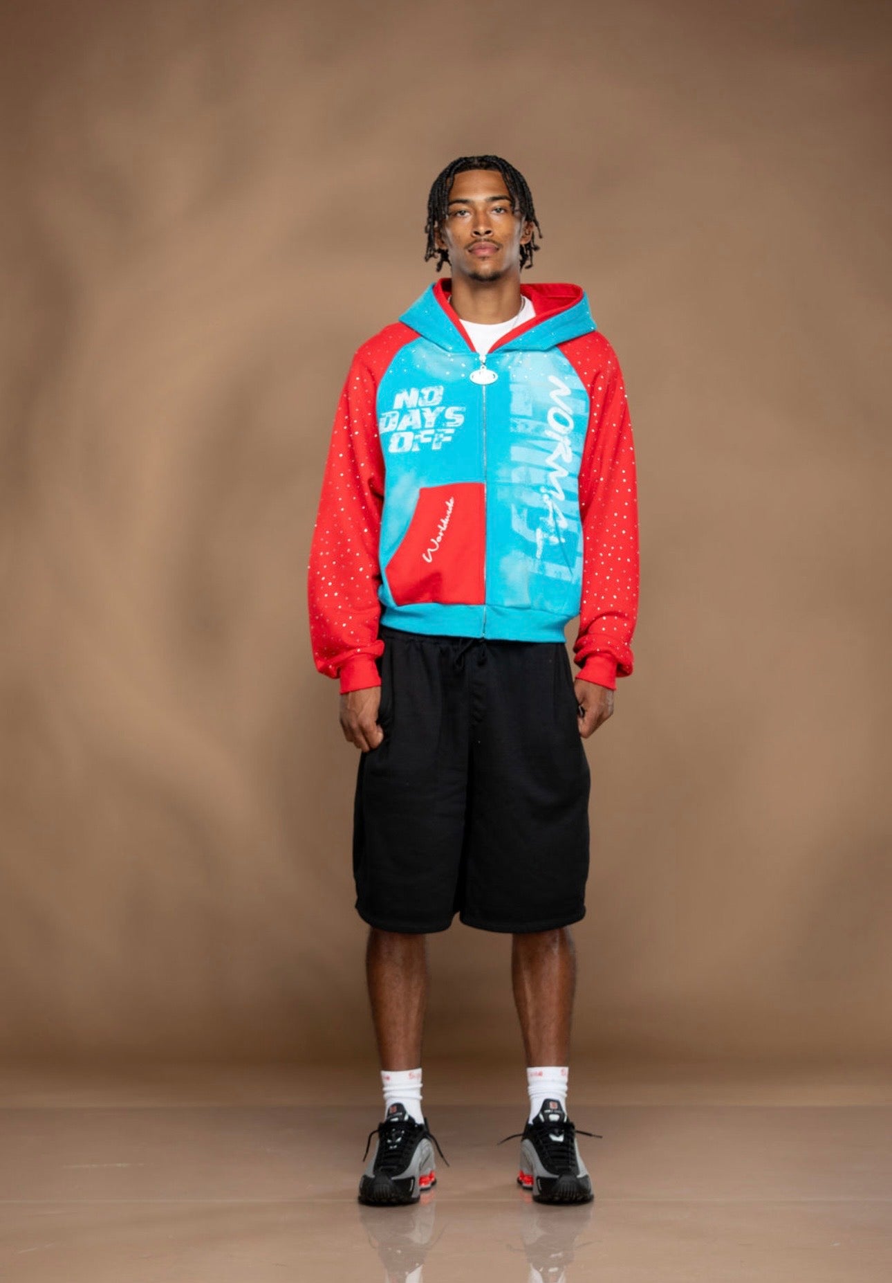 Aqua Blue & Red  NO DAYS OFF zip up