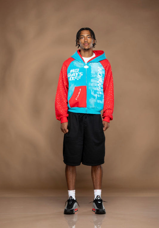 Aqua Blue & Red  NO DAYS OFF zip up