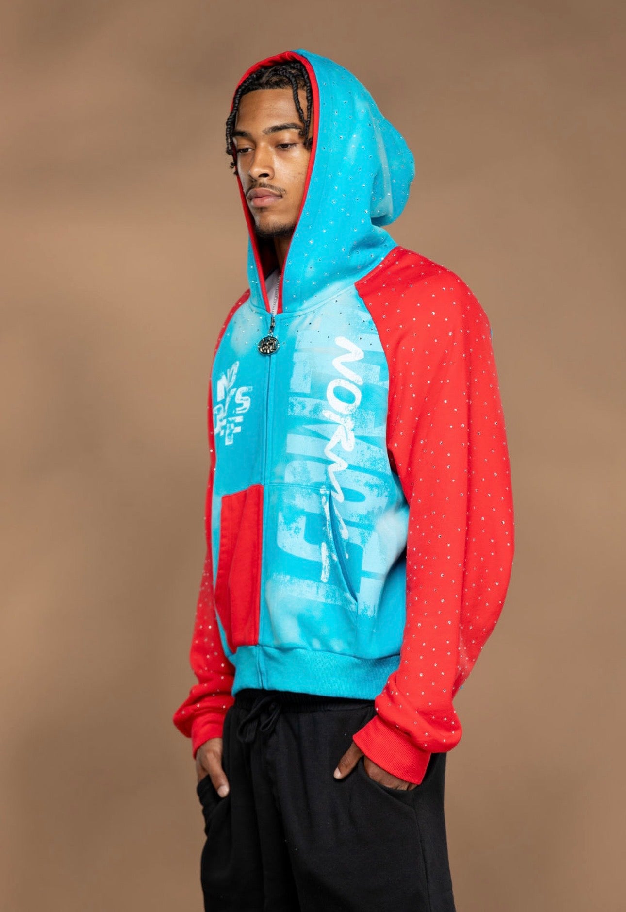 Aqua Blue & Red  NO DAYS OFF zip up