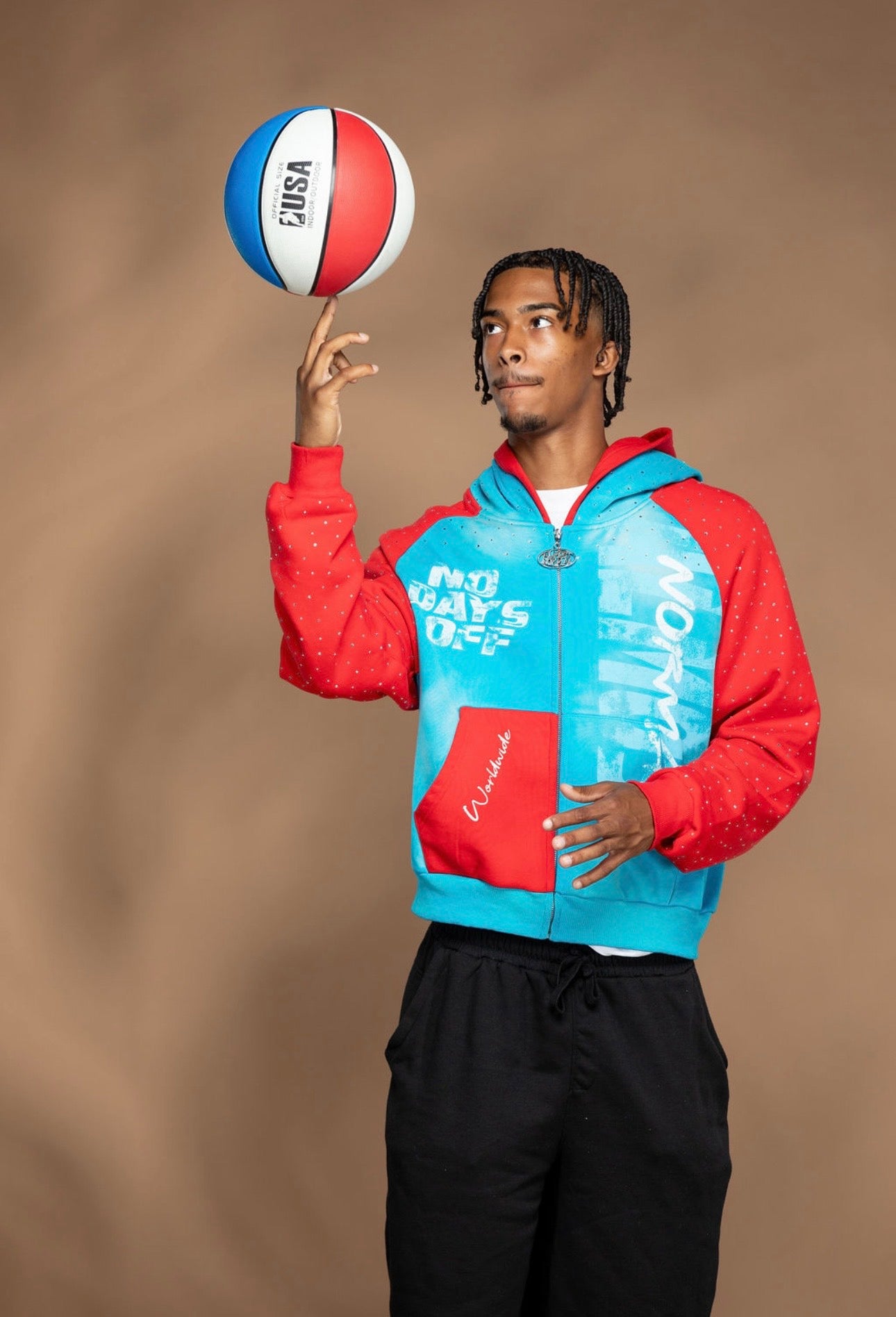 Aqua Blue & Red  NO DAYS OFF zip up