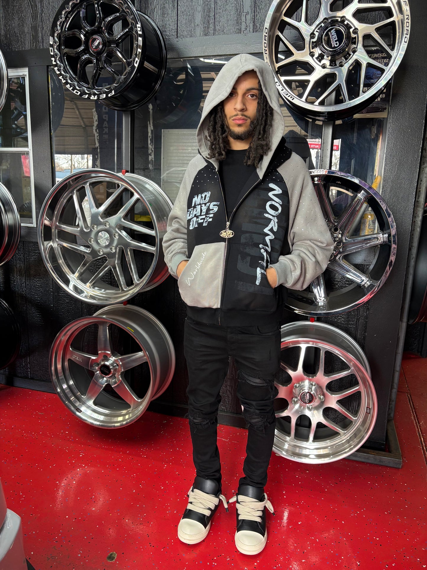 Black & Grey NO DAYS OFF zip up